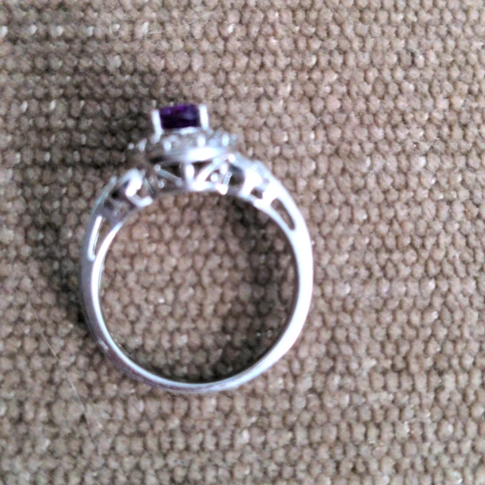 New sterling silver Amethyst ring   Size 6 1/2. Purple.  Zircon halo.  Gift box